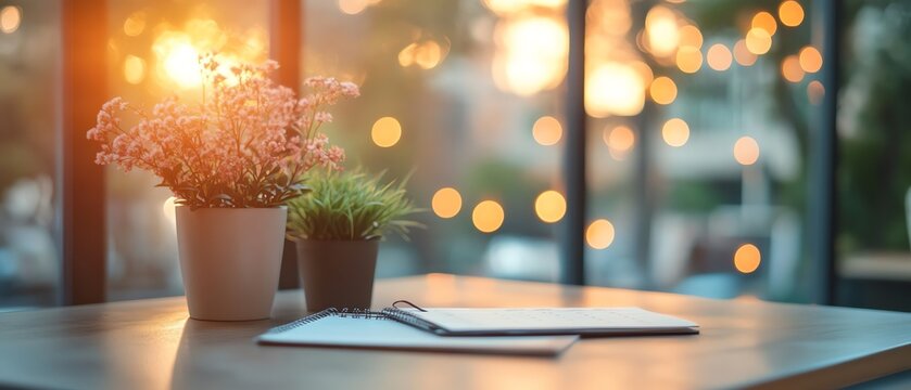 Chic desk calendar on a sophisticated table with a blurred bokeh background, highlighting business meetings and appointments