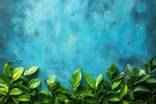  Green Plants Against a Textured Turquoise Background