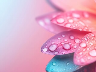 Water lily petal with dew, soft focus background, vibrant colors, high clarity, symbolizing peace and natural beauty