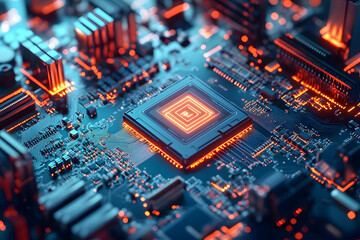 Fototapeta premium A computer motherboard with a state-of-the-art AI processor. AI generative.