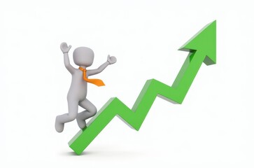 3d man red arrow success chart on white background.
