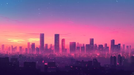 Fototapeta premium Futuristic Dusk Sky Over Cityscape