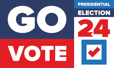 Vote 2024. Presidential Election in United States. Vote day, November 5. US Election. Patriotic american element. Poster, card, banner and background. Vector illustration