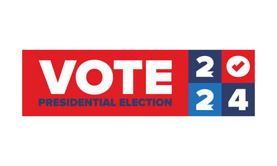 Vote 2024. Presidential Election in United States. Vote day, November 5. US Election. Patriotic american element. Poster, card, banner and background. Vector illustration
