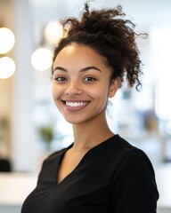Fototapeta premium Receptionist Smiling in Welcoming Office