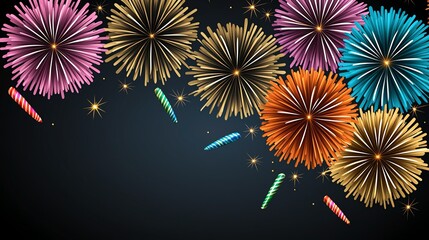 Fototapeta premium A vibrant display of colorful fireworks in various shapes, lighting up the dark night sky, creating a festive atmosphere.