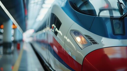 Fototapeta premium Modern high speed train with blurred background