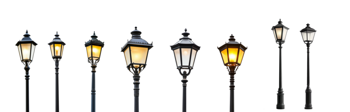 Street lamp set isolated on transparent or white background 