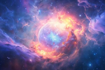 Obraz premium Purple gas nebulae in space and sparkling stars 