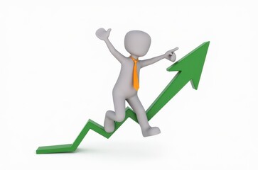 3d man red arrow success chart on white background.