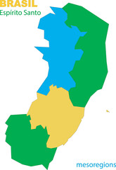 Map of the territory of the state of Espirito Santo with divisions by highlighted mesoregions, vector with simple lines of political divisions