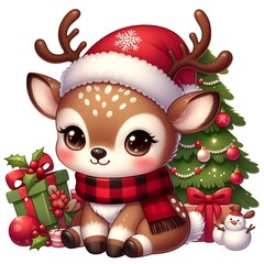 Cute Christmas Deer Clipart is a great choice for creating cards, invitations, party supplies and decorations. AI generated.