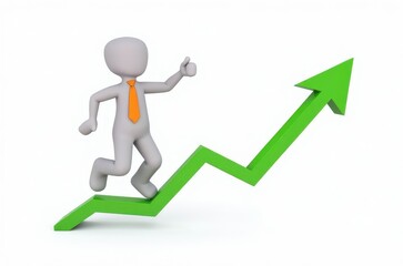 3d man red arrow success chart on white background.