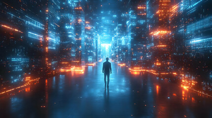 Fototapeta premium Digital Cityscape 3D Illustration