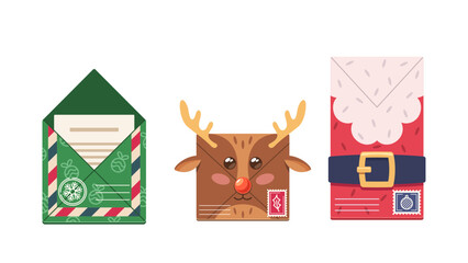 Charming Christmas Envelopes Featuring Delightful Reindeer And Santa Claus Designs Capture The Joy Of The Holiday Season