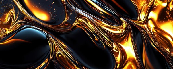 A vibrant abstract image featuring swirling black and golden hues, evoking a sense of depth and fluidity.