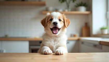 Puppy Waiting for Food Indoors