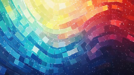 Vibrant rainbow wave mosaic featuring customizable text area image