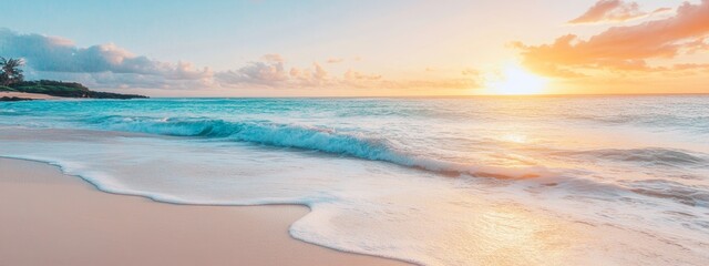 Beach Sunset with Gentle Waves and Warm Colors