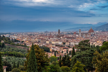 Fototapeta premium Skyline of Florence, Italy during a cloudy autumn twilight