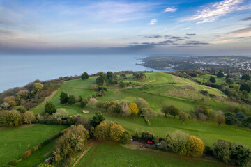 Aerial view across to Petitor Golf Club, Torquay, Devon.
