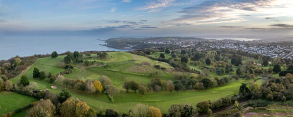 Aerial view across to Petitor Golf Club, Torquay, Devon.