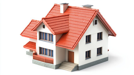 traditional suburban house with red roof and white walls