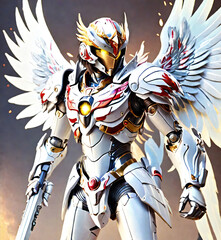 The armored warrior (Pegasus Wing) is agile with the speed of light and has a sword attached to his arm as a weapon. AI-Generated