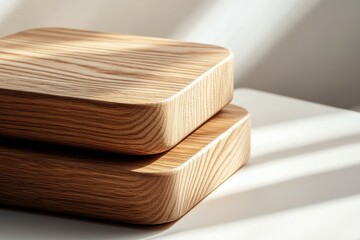 A close-up of three wooden boxes, stacked on top of each other in an isometric perspective