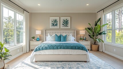 Fototapeta premium Cozy Bedroom with Warm Light and Rainy Windows