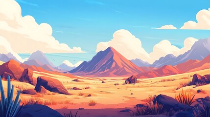 Naklejka premium Mountain Desert Landscape with Blue Sky and Clouds