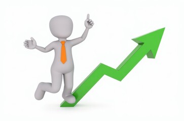 3d man red arrow success chart on white background.