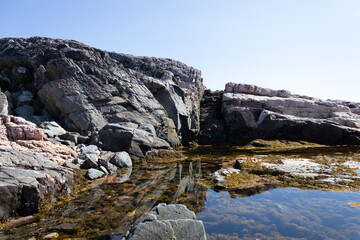 Rocky Coastal Shoreline with Reflective Tide Pools