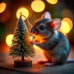  Tiny Mouse Decorating Miniature Christmas Tree