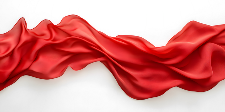 wave red silk fabric. 3d. material. texture. fluttering translucent fabric isolated on transparent background