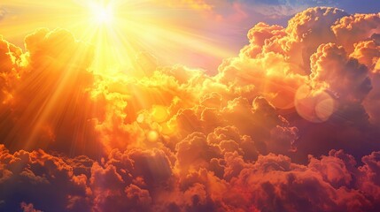 Vivid Sunset Colors: Sunlight streaming through clouds in the sky