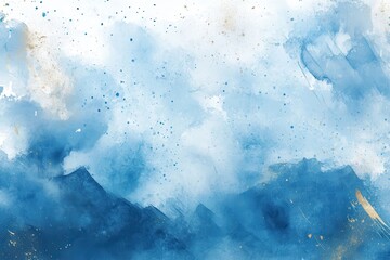 Obraz premium Artistic watercolor background made with a paintbrush. Shades of blue dotted across the canvas. Sparkling gold accents and cracked marble effect