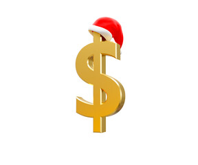 3D illustrated US Dollar symbol with Santa hat