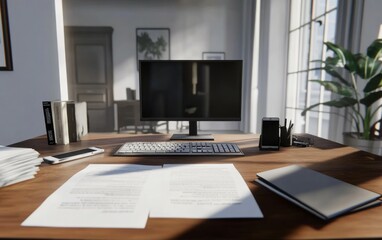 Fototapeta premium Clean modern work desk in home, remote working