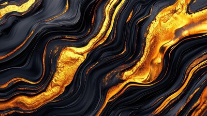 Obraz premium A stunning abstract design featuring flowing black and gold waves, creating a luxurious and dynamic visual texture.