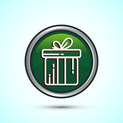 Gift box icon design illustration, Surprising gift box symbol, Green Color Round Button Design
