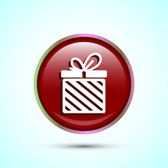 Gift box icon design illustration, Surprising gift box symbol, Red Color Round Button Design