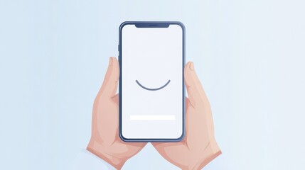 A person is holding a phone with a smiley face on it. The phone is a Samsung Galaxy S5