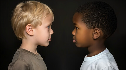Ni&ntilde;os mir&aacute;ndose frente a frente simbolizando diversidad e igualdad