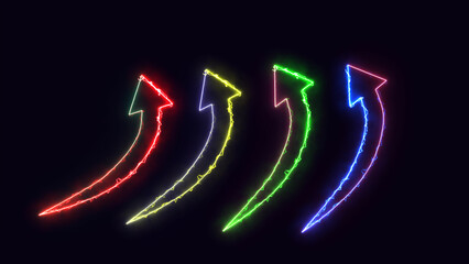 Abstract neon glowing up directional arrow loading icon . neon glowing sign arrows.