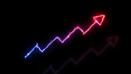 Abstract single line pink neon arrow isolated on black  background.