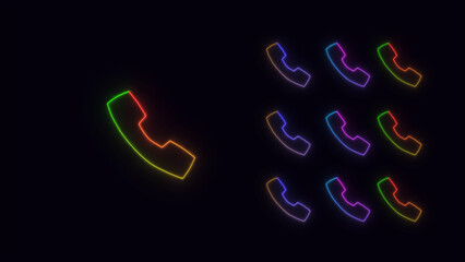 Glowing Telephone icon animation on the black background. neon line glowing call icon animation. Animated of Contact icon