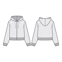 Cropped Zip Up Hoodie Technical Drawing Front and Back View

