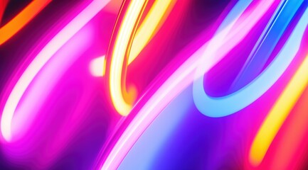 Neon sign with a purple and orange stripe. The sign is bright and colorful, and it seems to be advertising something