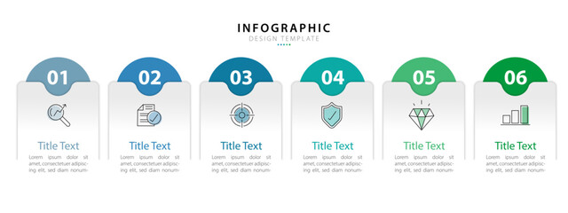 Infographic template. 6 Step timeline journey, Flat simple infographics design template. presentation graph. Business concept with numbers 6 options or steps vector illustration.